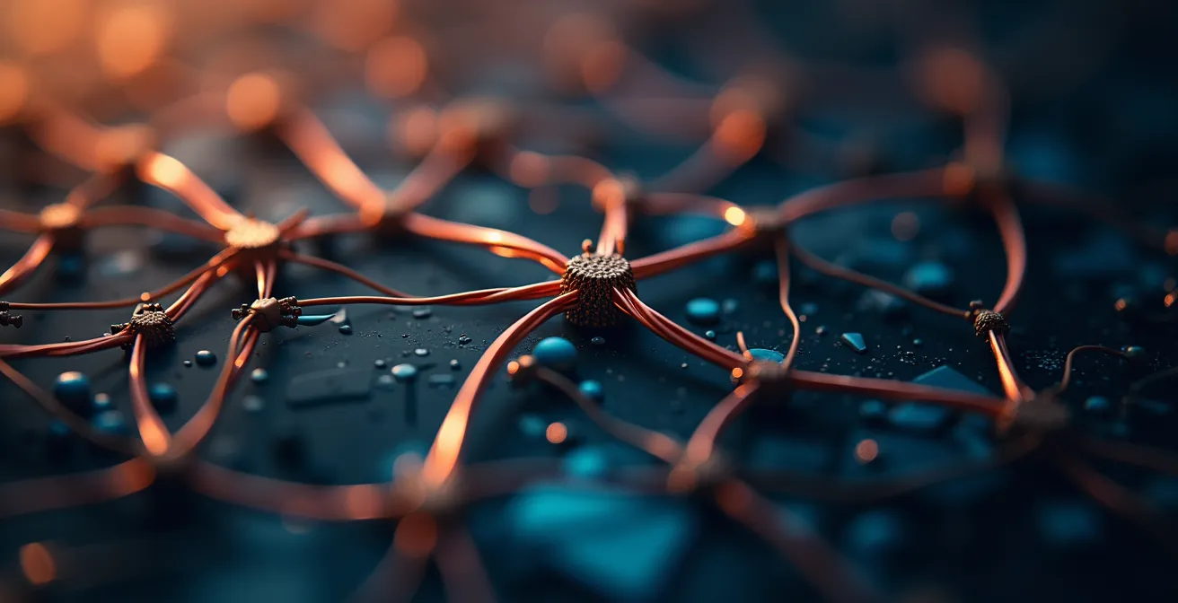 Vue macro d'un réseau de fils connectés représentant le maillage territorial vendéen